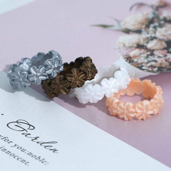 Silicone Rings For Women, Rubber Engagement Wedding Bands Flower Design