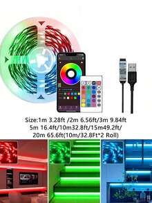 1pc 1-20m Smartphone Controlled RGB 5050 LED Strip Lights, Bedroom LED Lights With 44-Key Remote And App, RGB Color Changing Music Sync LED Rope Lights, Smart LED Strip Lights For Bedroom, Living Room, Home, Christmas Party, Wedding Decoration - 24 Keys - View 4