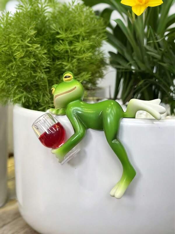 1Pc Cute Drinking Water Resin Frog Statue, Gardening Yard Bonsai Ornaments, Hanging Frog Statue Home Decor