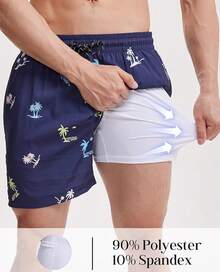 Mens Swim Trunks With Compression Lined Short Bathing Suits For Men 5 Inch Inseam Liner Men's Swimming Trunk - Navy Color Tree - View 3