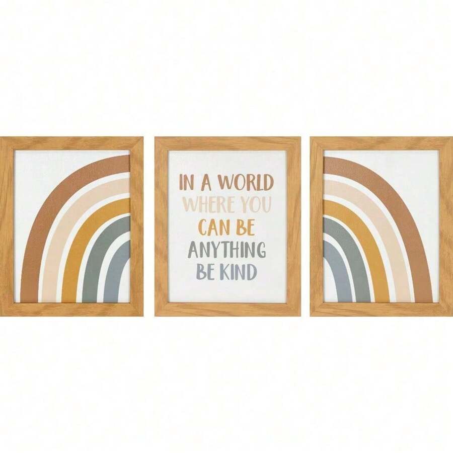 Inspirational Rainbow Canvas Framed Wall Art Decor Set Of 3 8" X 10"