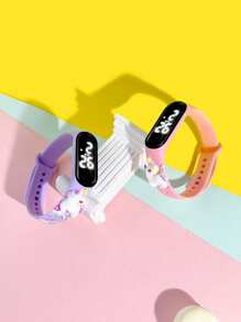 2 pezzi Orologio digitale elettronico per bambini con stampa arcobaleno e unicorno, colore dolce da sogno, display HD touch control, braccialetto LED per teenager e bambini, adatto per festival, compleanni, piccolo regalo raffinato, souvenir