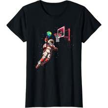 Astronaut Basketball T-Shirt - Outer Space Gift For Men, Women, And Kids, Made In USA - Black - View 2