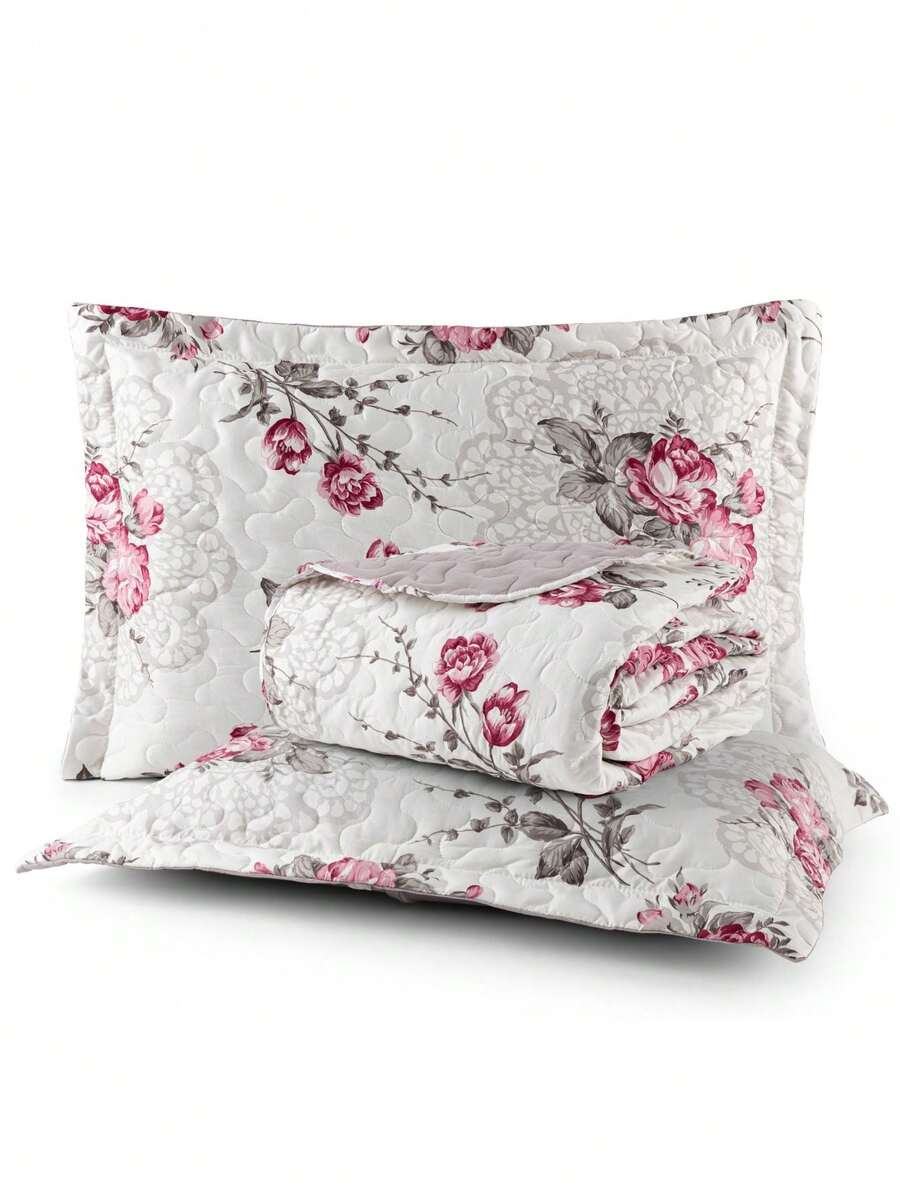 200 Thread Count Double-Sided 3-Piece King/Queen/Double/Single Floral Print Avere Bedspread - Lilac - View 1
