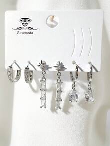 Kit Of 3 Earrings Studded With Zirconia Stone, Small Hoop, Heart Pendant, 18k Gold Plated And 925 Silver - 55 - View 2
