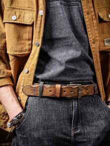 WIECZNE 复古真皮男士腰带，加厚头层牛皮针扣腰带，配礼盒，意大利纯牛皮高端