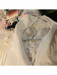 1pc Long Wedding Dress Dust Cover, Evening Gown Garment Bag, Bridal Gown Storage Bag, School/Office Supply Pouch - White - View 9