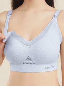 Soutien-gorge d'allaitement sans fil sans coutures avec fermeture avant, sans armature, soutien-gorges d'allaitement rassemblant pour les femmes en post-partum, bleu