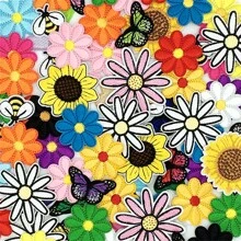 100pcs Assorted Embroidered Iron-On Patches - Butterfly & Daisy Designs For DIY Clothing, Bags, Hats, Jackets - Sewing Appliques In Various Colors