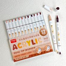 Set de regalo de 12 colores de bolígrafo de marcador acrílico de punta doble para estudiantes, arte DIY, graffiti, pintura, suministros escolares, vuelta al cole