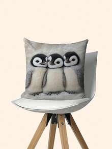 1pc -Super Soft Short Plush 45x45 Cm Throw Pillow Cover With Adorable Youngsters Emperor Penguin Chicks Design, Fluffy White Polyester, Zip Closure - Ideal For Sofas, Beds, And Farmhouses (Pillow Not Included), Sofa Accessory Vintage Style Pillow Soft Texture - Multicolor - View 6