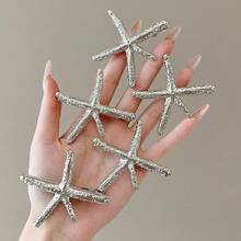 2pcs/5pcs Starfish Decor Alligator Hair Clip Boho Claw Clips Hair Claws Hair Barrettes, School Stuff, Hair Accessories, Head Accessories - Gold - View 10