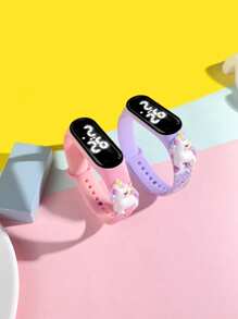 2 pezzi Orologio digitale elettronico per bambini con stampa arcobaleno e unicorno, colore dolce da sogno, display HD touch control, braccialetto LED per teenager e bambini, adatto per festival, compleanni, piccolo regalo raffinato, souvenir