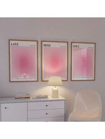 Set Of 3 Pink Positive Aura Poster Affirmation Poster Soul Mind Love Graident Print Spiritual Poster Colorful Retro Aura Print Gift Canvas Painting Holiday & Birthday Gift, Office Decoration Arranged Artwork Optional Frame ,Wall Art With Frame