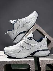 大码男士休闲运动鞋，低帮橡胶底网眼鞋面运动鞋，街头霸王透气时尚训练鞋 2000 年代风格情人节创意 - 白色 - 查看 7