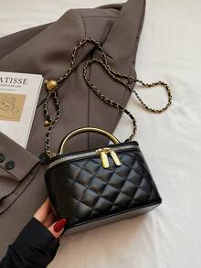 BEIKAMU 1pc Diamond Pattern Pattern Handheld Box-Shaped Bag, New Makeup Lip Balm Coin Purse, Elegant Chic Chain Shoulder Crossbody Bag - Black - View 8