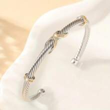 1pc Middle Eastern Style Adjustable Threaded Bangle Bracelet With Zirconia Stones, Suitable For Birthday, New Year Gift