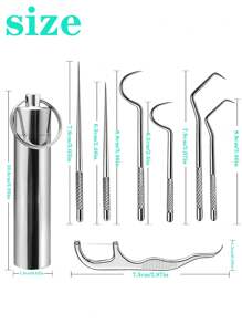 8pcs Metal Reusable Toothpicks Set, Includes 3 Long Toothpicks, 3 Short Toothpicks, 1 Dental Floss, Portable Carrying Tube. Compact Size And Lightweight Stainless Steel Design For Easy Storage In Pocket, Bag Or Travel Kit. Alternative To Disposable Options, Easy To Clean.