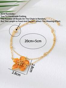 1 pieza Tobillera multicapa simple y elegante con flor naranja, adecuada para el verano, la playa o el uso diario (la cantidad de cuentas puede variar debido al trabajo artesanal, la longitud se mantiene consistente)