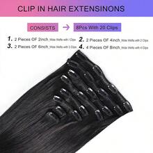 Uveous Straight Clip In Hair Extensions Remy Human Hair 8pcs Per Set With 18Clips Double Weft Clip In Human Hair Extensions Brazilian Virgin Real Human Hair For Women - Natural Black - 查看 5