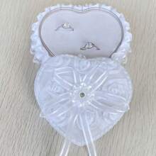 1 pieza Caja de anillo romántica, soporte de anillo de novia blanco (anillo no incluido), caja de anillo de boda, regalo del Día de la Madre/Día de San Valentín, almacenamiento de anillo de ceremonia de boda, suministros de decoración de boda