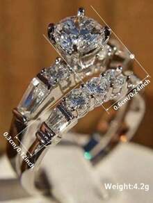 Set de 2 anillos con circonita cúbica elegante para mujer, joyería para San Valentín, boda, aniversario, fiesta