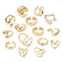 15pcs Metal Material Asymmetrical Shaped Ring Set For Women's Daily Leisure, Gatherings And Travels, Simple And Versatile