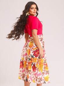 Vestido Feminino Midi Estampado Elegante Moda Soltinho Confortável Floral Colorido Silk Tropical - Pink - Visão 4