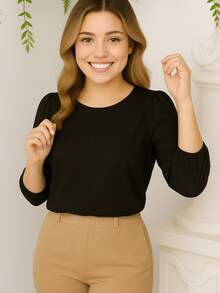 Duna Women's Blouse Social 3/4 Princess Evangelical Fashion S To GG Various Colors Simple Casual Elegant Party Viscose Night Holiday Daily Birthday Party - 黑色 - 查看 2