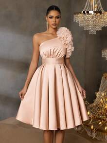 Faeriesty Elegantes Satin A-Linien Kleid mit Off-Shoulder Ausschnitt und Rüschendetails - Abendkleid für Hochzeiten, Galas, rote Teppich Events und schwarze Binden-Partys - Champagnerfarben - Übersicht 2