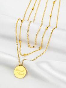 MONALLY 1件18K镀金奢华时尚金色几何圆形双层项链，优雅不锈钢首饰，女士夏季假日旅行海滩派对礼物 - 雙層項鍊 - 查看 7