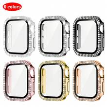 Compatible With Apple Watch Case Series 10/9/8/7/6/5/4/SE With Tempered Glass Screen Protector, Double Bling Case Crystal Diamonds Rhinestone Bumper Overall Hard PC Ultra Protective Cover Compatible With Apple Watch - Apple Double Row Shell Membrane - View 10