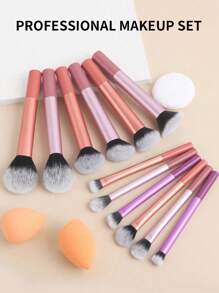 15 Peças Conjunto de Pincéis de Maquiagem, incluindo 12 Pincéis de Maquiagem, Pincel de Pó, Pincel de Blush, Pincel Marcador, Pincel de Sombra, Pincel de Cílios, Pincel de Delineador, Esponja de Maquiagem Angulada, Esponja de Maquiagem Redonda, Borla de Pó Redonda, Borla de Pó Triangular, Esponja de Maquiagem Triangular para Pó Solto, Blender de Líquido Fundação, Ferramentas de Maquiagem de Beleza