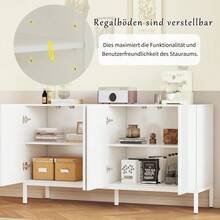Modernes Sideboard mit einzigartiger Linie, 4-türig, grifflose Tür, für Esszimmer, Wohnzimmer und Küche (Weiß) - Weiss - Übersicht 8
