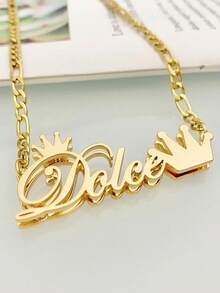 1 Set di gioielli personalizzati con nome, orecchini a cerchio con nome, collana personalizzata, ciondolo con targhetta in oro, gioielli fatti a mano, in acciaio inossidabile 18k, collana a doppio strato personalizzata, inclusa confezione regalo elegante, nero, argento, oro, elegante, colorato, vintage, semplice, unisex, casual, carino, personalizzato, unico, regalo ideale per lui, regalo ideale per lei, lei, ragazzo, ragazza, papà, mamma, famiglia, amici, per anniversari, per compleanni, per laurea, per il ballo, per feste, gioielli di moda personalizzati - Corona d'oro - Visualizzare 10