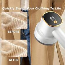 1pc Fabric Razor, Lint Remover USB Rechargeable 6-Blade Blade LED Display Electric Lint Razor Portable Clothes Furniture Sweaters Curtains,Fabric Razor - Lint Remover - 白色 - 查看 8