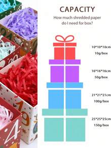 1 Packung 100g geschreddertes Geschenkpapier-Füllmaterial, Geschenkkorb-Füllmaterial, geeignet für Geschenkboxen, Geburtstaggeschenke, Hochzeitsgeschenke und Brautjungferngeschenke, kann auch für Geschenkverpackung und zum Schutz zerbrechlicher Geschenke verwendet werden.