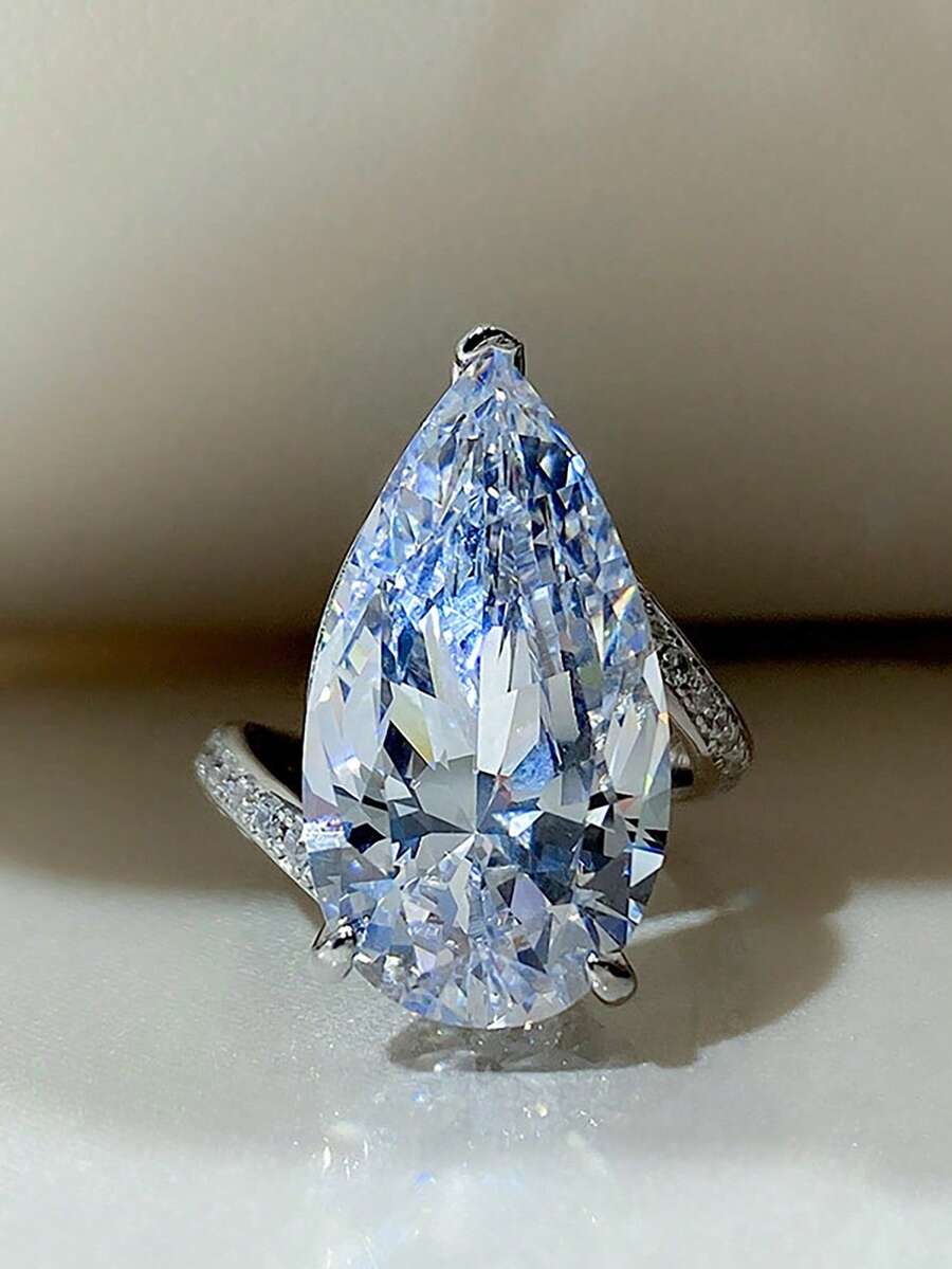 1 件奢华 S925 纯银泪珠形戒指，适合女性在派对和活动中佩戴