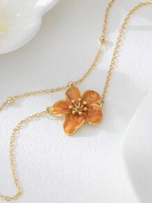 1 pieza Tobillera multicapa simple y elegante con flor naranja, adecuada para el verano, la playa o el uso diario (la cantidad de cuentas puede variar debido al trabajo artesanal, la longitud se mantiene consistente)