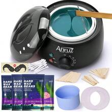 Kit de depilación con cera para mujeres y hombres que incluye: 1 bol de silicona, 4 bolsas de perlas de cera dura, 30 paletas aplicadoras para uso en casa. Calentador de cera para todo el Body, bikini, cejas y piel sensible - como en la foto - Ver 1