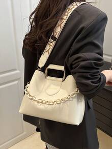 时尚迷你手提包，多功能宽肩带斜挎包，独特设计女士水桶包，单肩包，适合外出，带零钱包 - 白色 - 查看 6