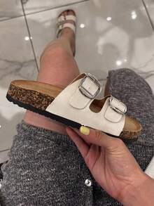 女式可调节扣环休闲凉鞋 - 白色 - 查看 2