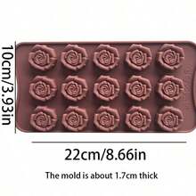 1pc 15-Cavity Rose Flower Shaped Silicone Chocolate/Fondant/Cookie Baking Mold - Chocolate Brown - View 4