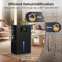 Dehumidifiers For Home 95 OZ Water Tank With AutoOff 1000 Sq.Ft Sleep Mode Portable Dehumidifier For Basement Bathroom Home RV Closet Room 7 Colors LED LightBlack - Black - View 2