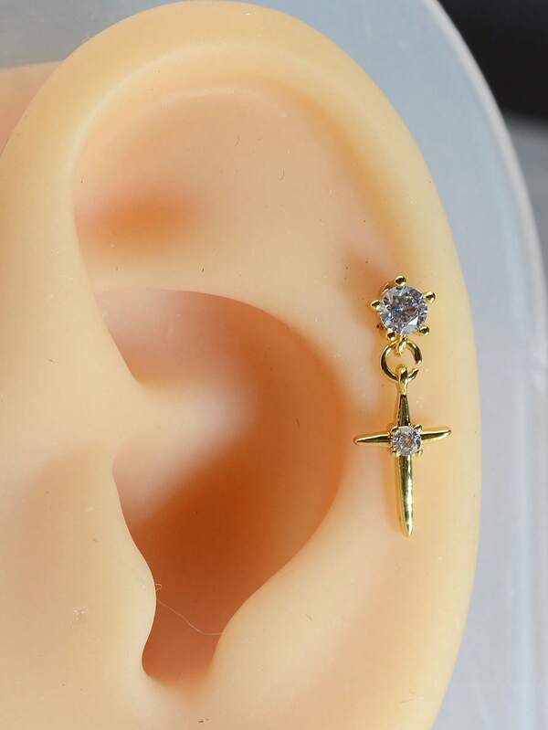 1PC Stal nierdzewna Krzyż Gwiazda Ucho Śruba Tragus Kolczyk Stud Kryształ CZ Chrząstka Wiszące Kolczyki Helix Piercing Daith Biżuteria Rook Płaskie Szpilki