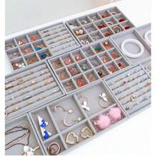 1 Stück / 6 Stück grau Flanell Tablett Schmuckablage, Samt Schmuck Präsentationsständer, stapelbares luxuriöses Schmuckstativ, tragbare Ring Ohrring Halskette Aufbewahrungsbox, Schmuckbox Zubehör, Haarbeutel, Tablett Dekoration, Tablett Haaraccessoires für Frauen Aufbewahrungsorganizer, Reiseessenziale, Geschenk