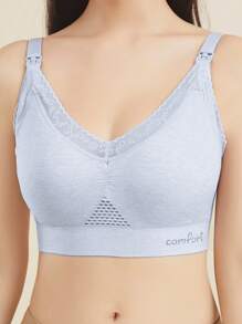 Soutien-gorge d'allaitement sans fil sans coutures avec fermeture avant, sans armature, soutien-gorges d'allaitement rassemblant pour les femmes en post-partum, bleu