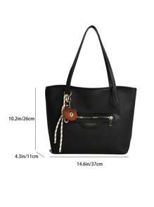 1 pezzo Borsa a tracolla tote di grande capacità, minimalista, borsa da scuola/viaggio casual con cerniera e decorazione a pendente a cartone animato
