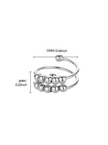 1 pieza Anillo abierto de doble capa con cuentas esféricas de moda para mujer, color dorado, acero inoxidable con diseño geométrico, joyería de fiesta de Hip Hop, regalo