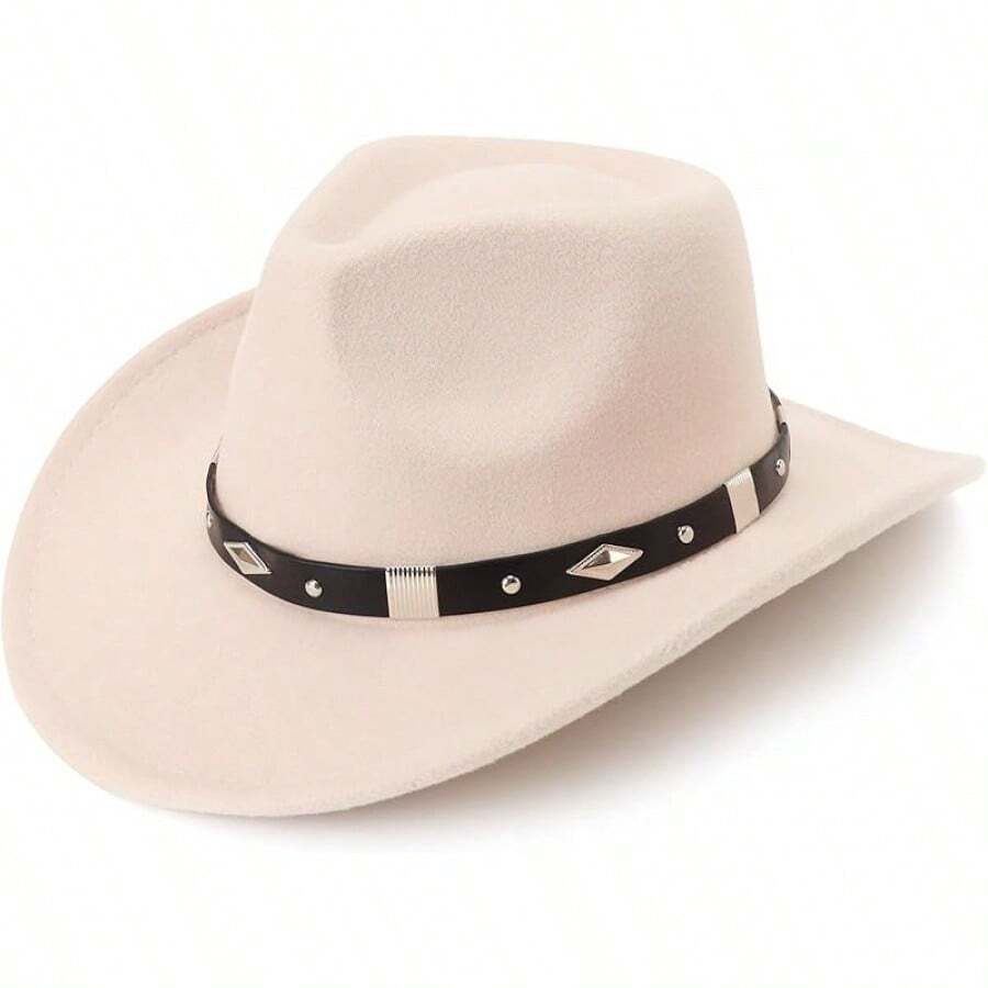 Sombrero de vaquero de fieltro clásico con ala ancha para uso al aire libre - 1 paquete Estilo 4: Beige - View 1